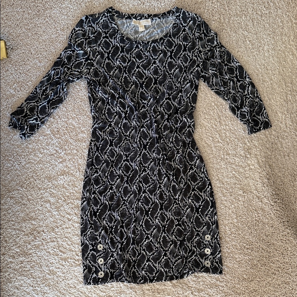 MICHAEL Michael Kors Black and White Patterned Long Sleeve Dress